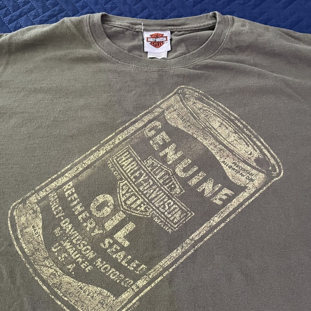 Harley Davidson Oil Can Panama green t shirt Adult XL