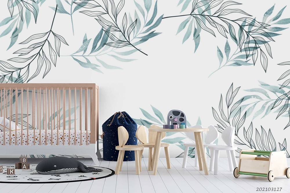 3D Plant Leaf Watercolor Wall Murals Wallpaper Murals Wall Sticker 3