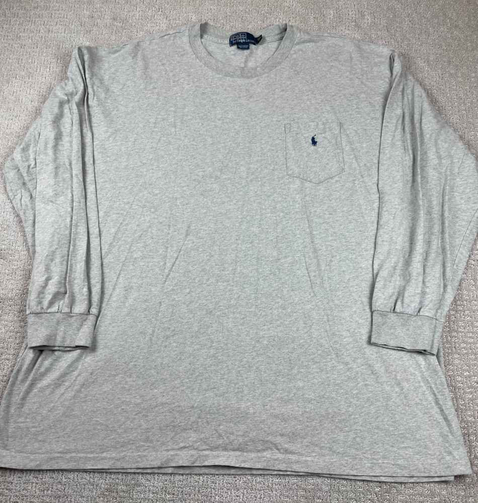 Vintage Polo Ralph Lauren T Shirt Mens Size 3XB Heather Gray Long Sleeve Crew