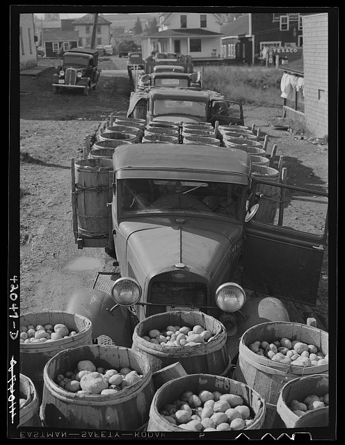 Photo:Van Buren Maine 1940 Potato Trucks at Starch Factory