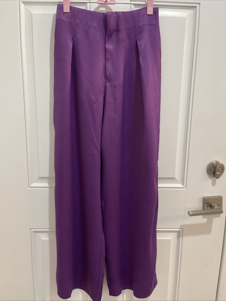 Zara Purple Satin High Waist Wide Leg Pant Size XS