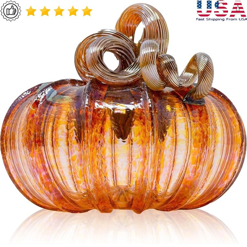 Handcrafted Glass Pumpkin Tabletop Decor Unique Harvest Gift Rustic Home Accent