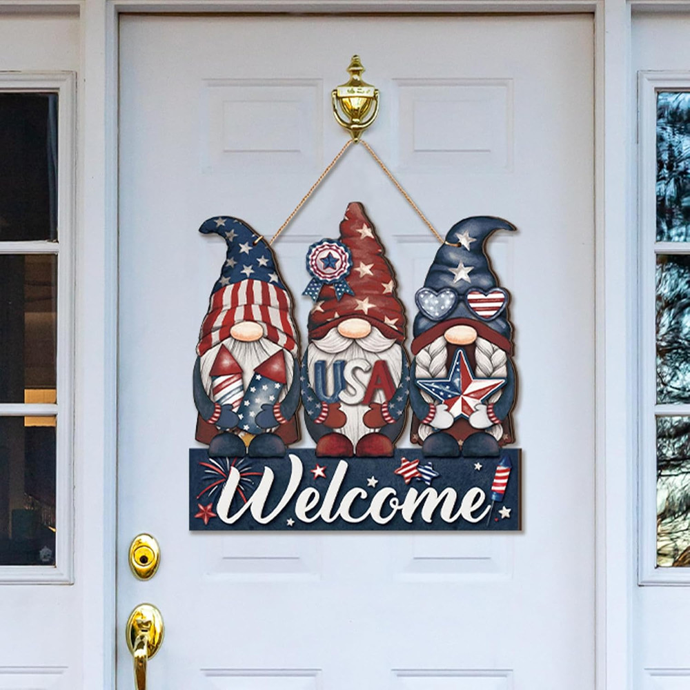 4Th of July Decorations Patriotic Memorial Day Wooden Door Sign Red White Blue W