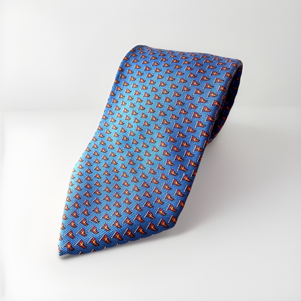 Brooks Brothers Woven Design Sweden Flag Pattern Silk Neck Tie Long 61 x 4