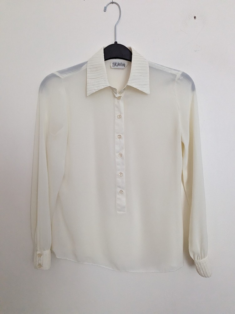 St John Women's Blouse Vintage Button Up Sheer  Ivory Size 10 READ