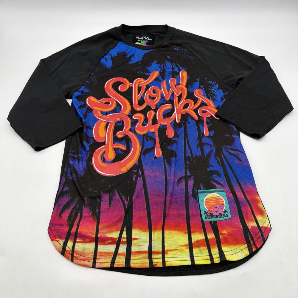 Viral Wear Keep Up! Slowbucks 3/4 Sleeve T-shirt Men S Black Graphic .#41591