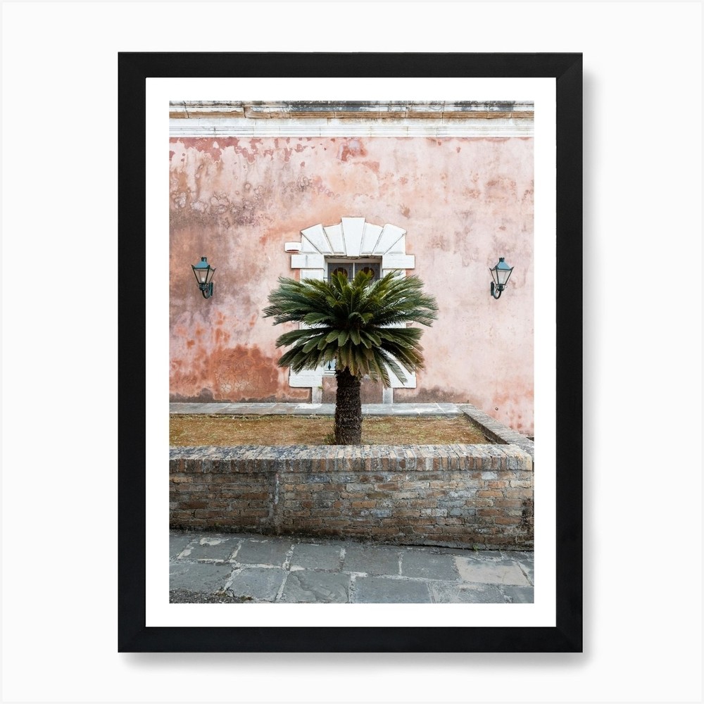 Palm Tree and Old Fortress Corfu Framed Wall Art Canvas Print