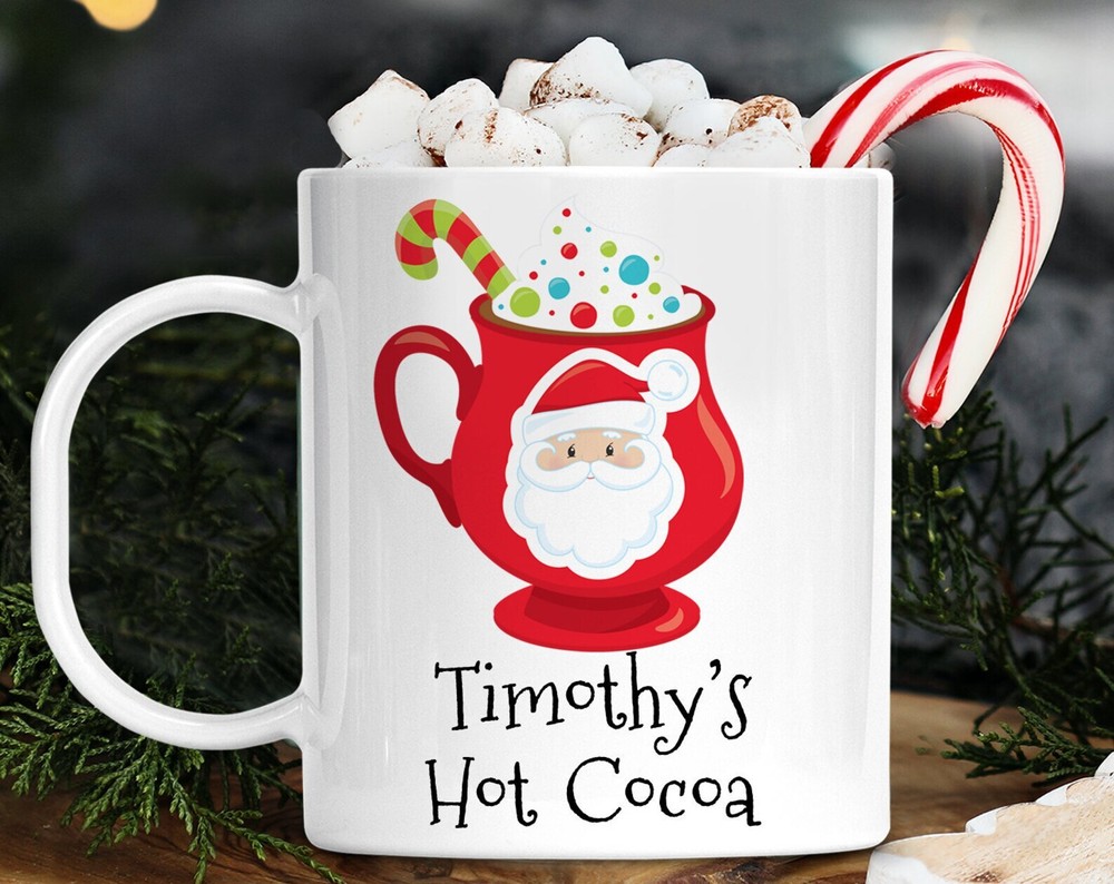 Kids Personalized Santa Claus Christmas Hot Cocoa With Name Cup Dishwasher Safe