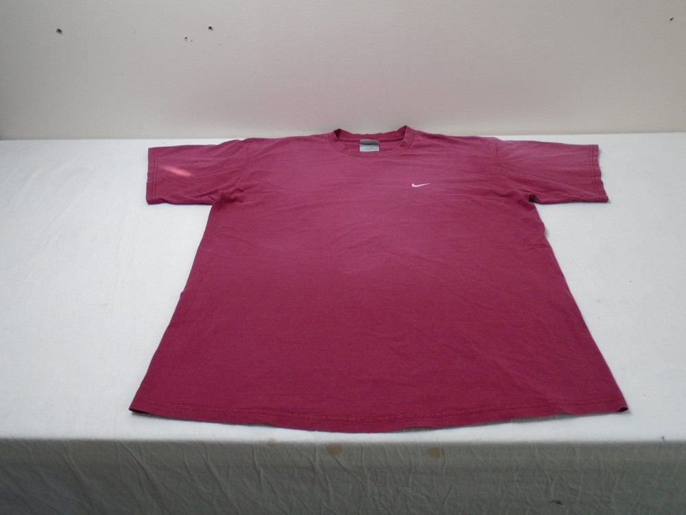 Vintage Nike Grey Tag Embroidered Swoosh T Shirt Mens L Red Burgundy Maroon Y2K