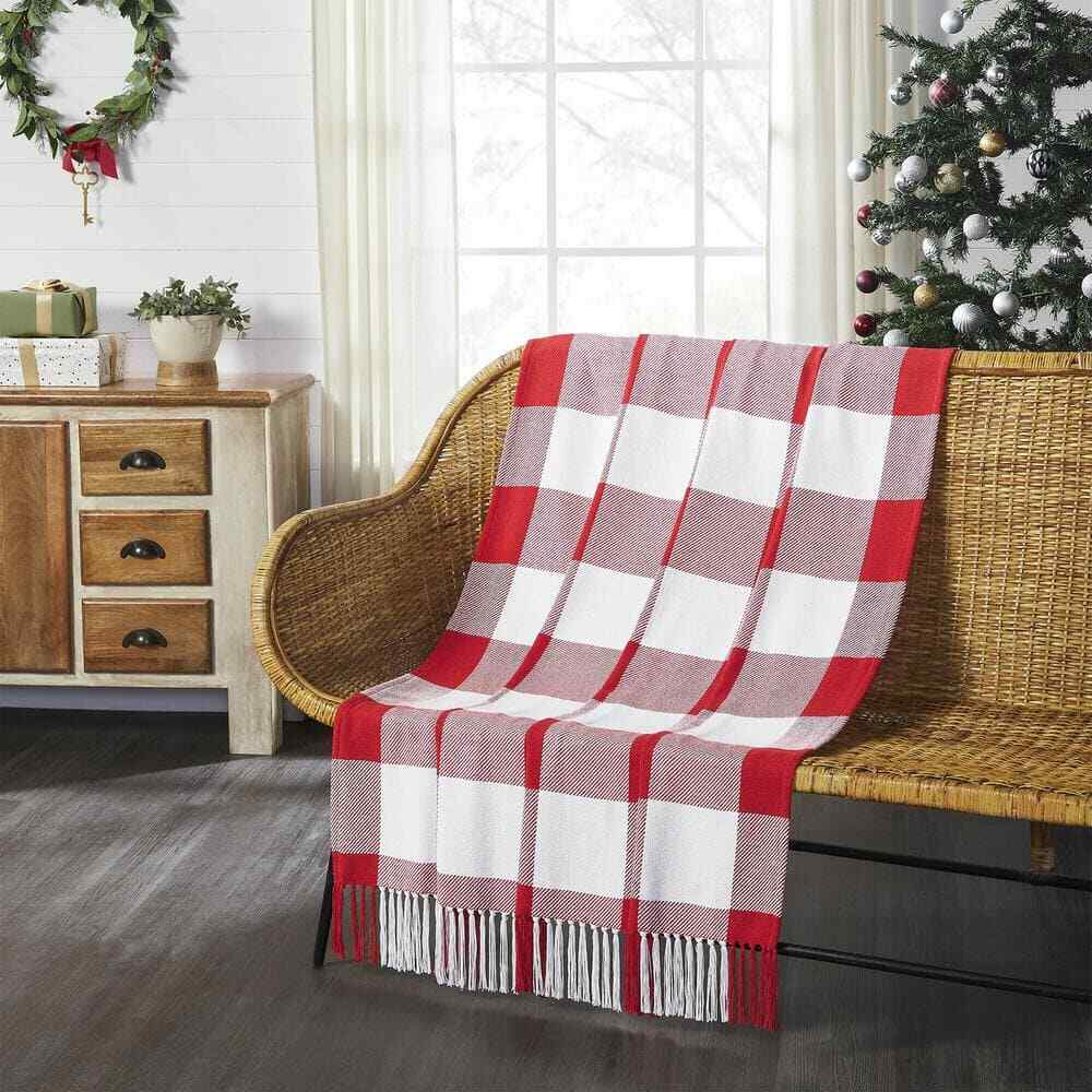Annie Red White Check Woven Throw Blanket