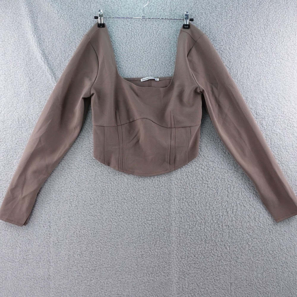 Abercrombie Fitch Womens L Brown Long Sleeve Corset Crop Top Square Neck
