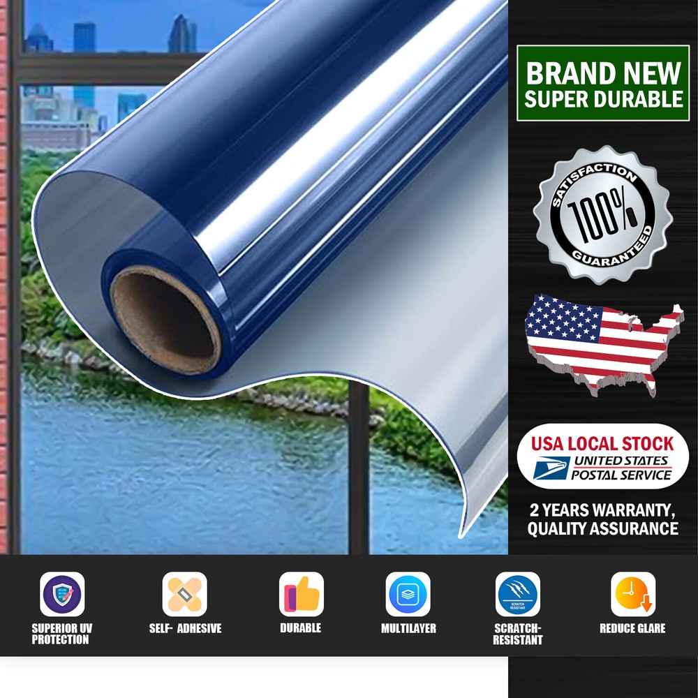 Blue Uncut One Way Mirror Window Tint 20% VLT Film Heat Reduce For Home Office