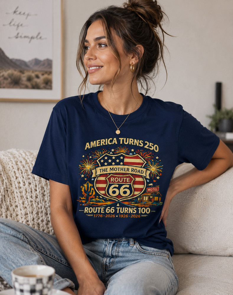 Route 66 100 Years T-Shirt, America 250 Shirt,  Patriotic Road Trip Tee
