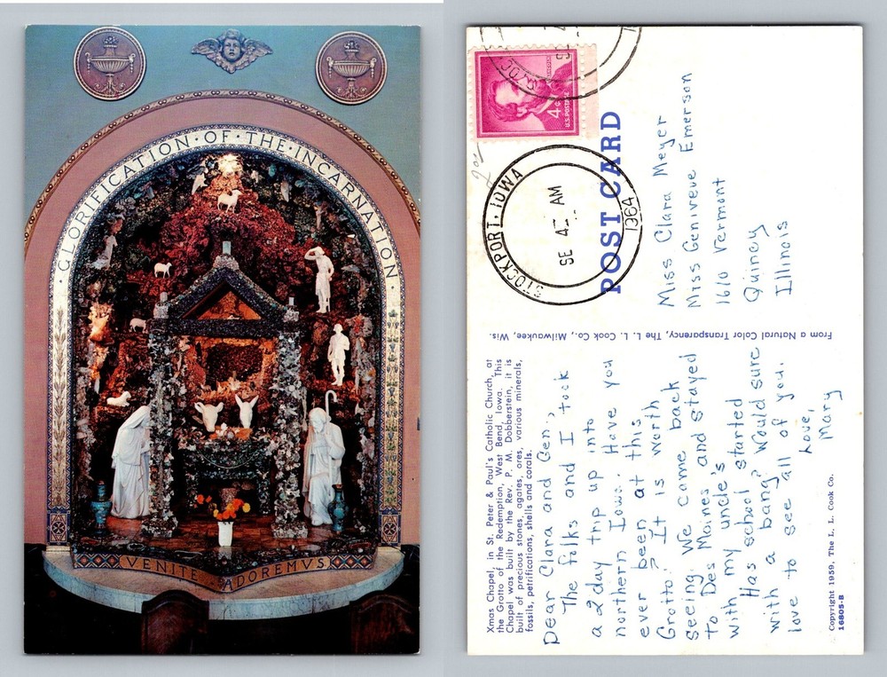 West Bend, IA-Iowa, Sts Peter & Paul Church Grotto Scene Vintage c1964 Postcard