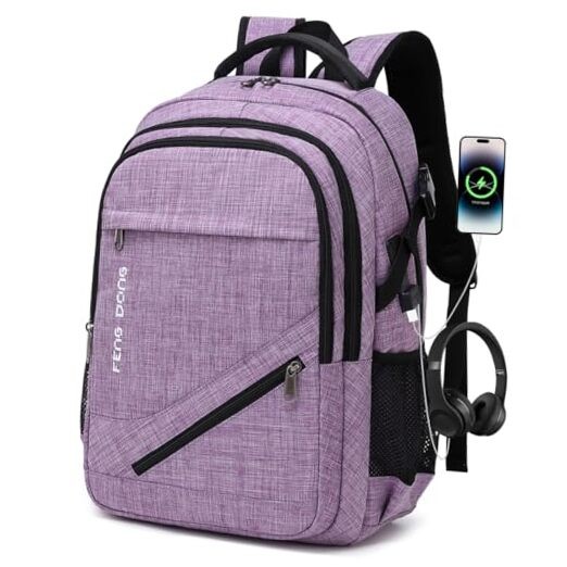 Spacious 17.3 Inch Waterproof Laptop Backpack in A2-Light Purple