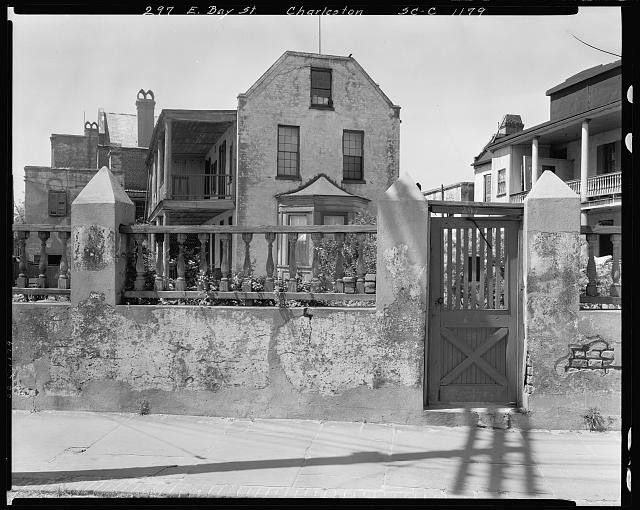 Charleston South Carolina East Bay 1937 historic houses and fenced courtyard