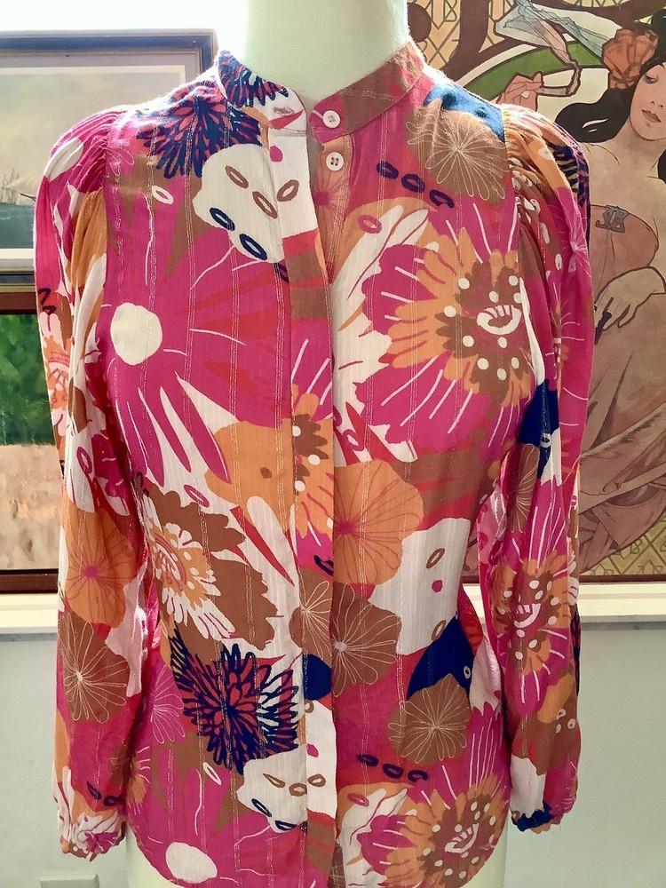 Vilagallo Floral Vibrant Print Blouse Artsy Boho Top Size 38