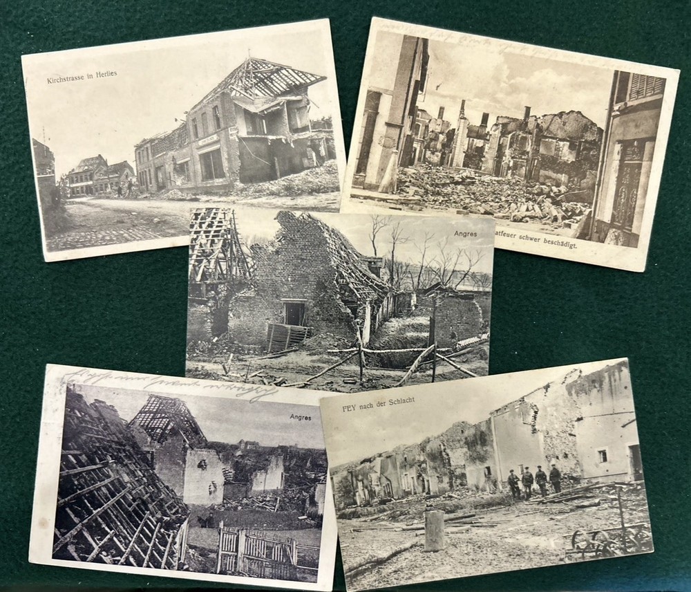 WW1 German Postcards - Battle Damage In ANGRES, HERLIES, FEY & ETAIN, France