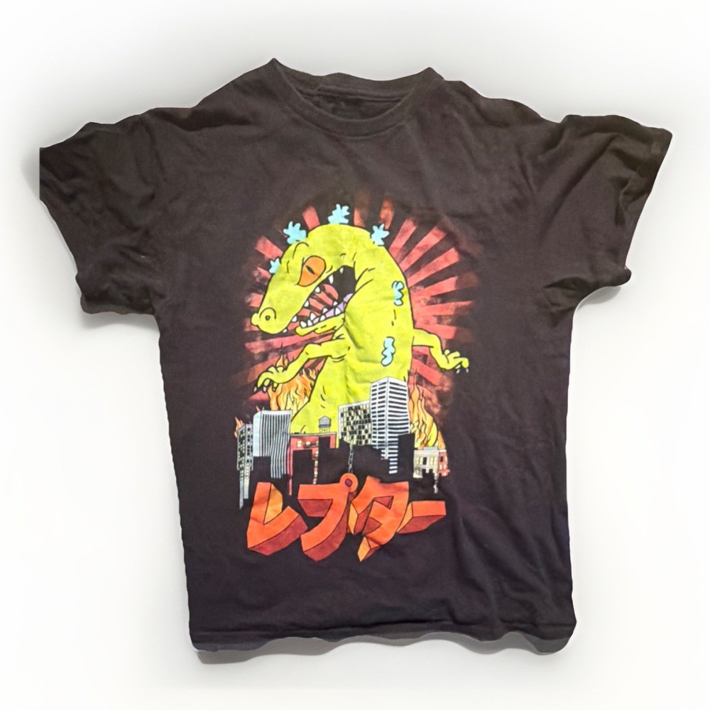 Nickelodeon Rugrats Reptar Black Men's T-Shirt M Crew Neck Short Sleeve Cotton