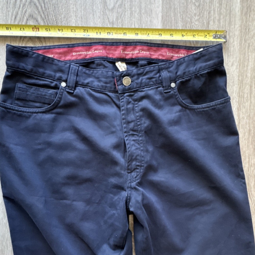 Ermenegildo Zegna Men's Navy Blue Cotton Twill Pants Size 36 Regular Fit Casual