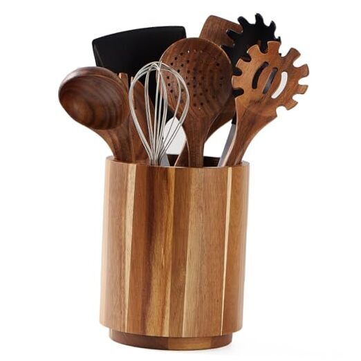 Acacia Wood Utensil Holder for Kitchen Counter, 360° Rotating 7.2