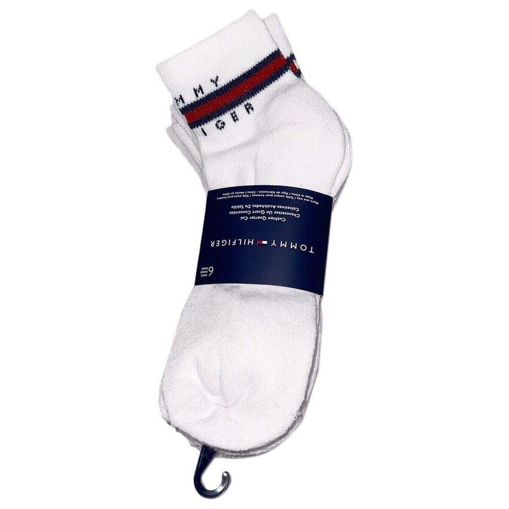 MSRP $27.99 NWT 6-PAIRS PACK TOMMY HILFIGER MEN'S WHITE QUARTER CUT SOCKS 7-12