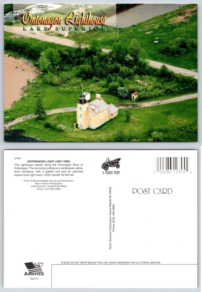 Ontonagon Michigan LIGHTHOUSE Postcard V503