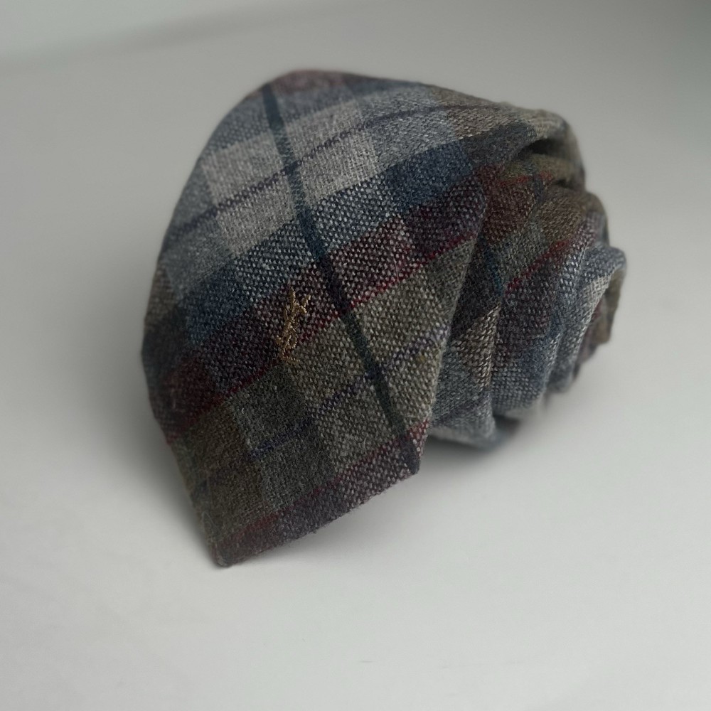 YSL Yves Saint Laurent Tie Men’s Gray Heather Mist Wool Blend Plaid VTG