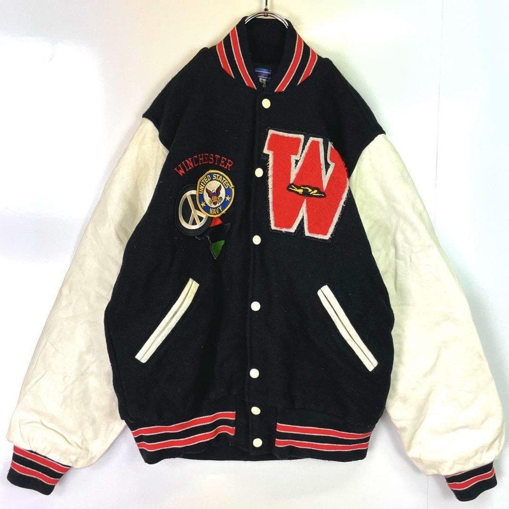 USA Melton Stadium Jacket with Sachems Swimming Embroidery and Leather Sleeves