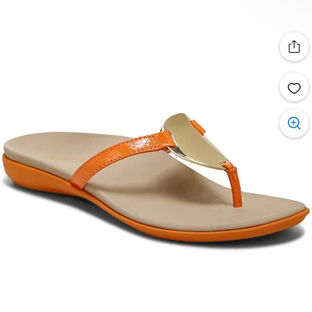 Vionic Raysa Women's Toe Post Sandal Orange Sandals Gold Accent Size 9 NEW
