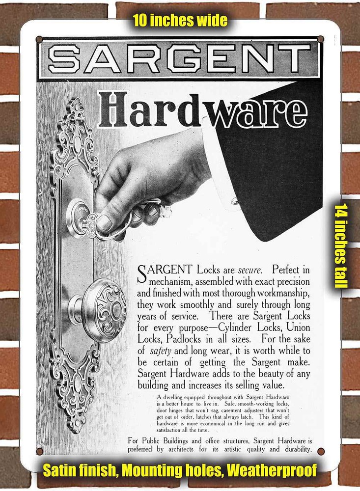 Metal Sign - 1911 Sargent Locks and Hardware- 10x14 inches