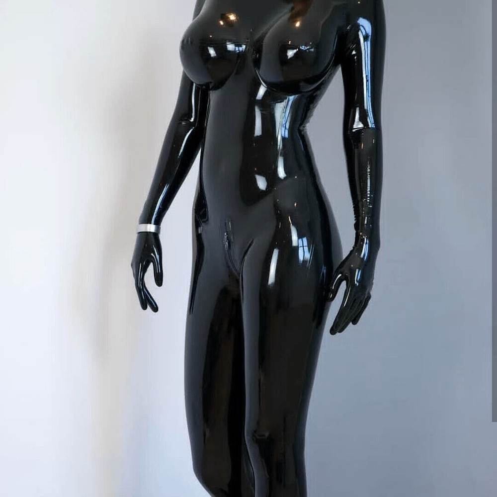 Black Latex catsuit no gloves with 3d breast crotch zip and back zip and socks