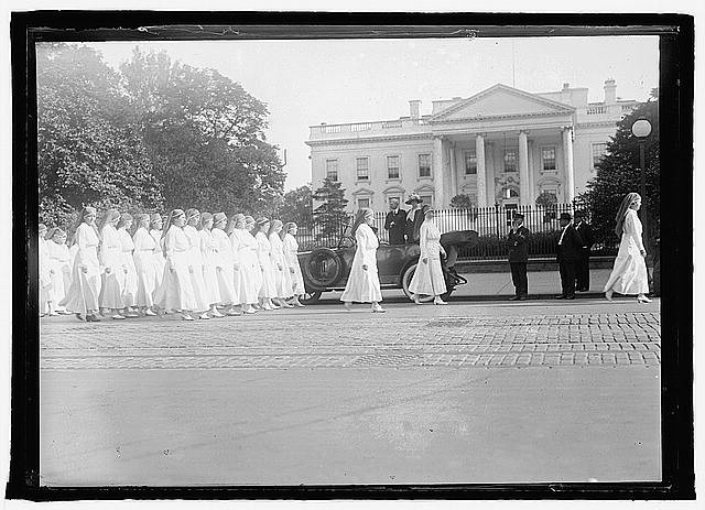 Red Cross parade,May 1918,marching past White House,Washington,DC,America