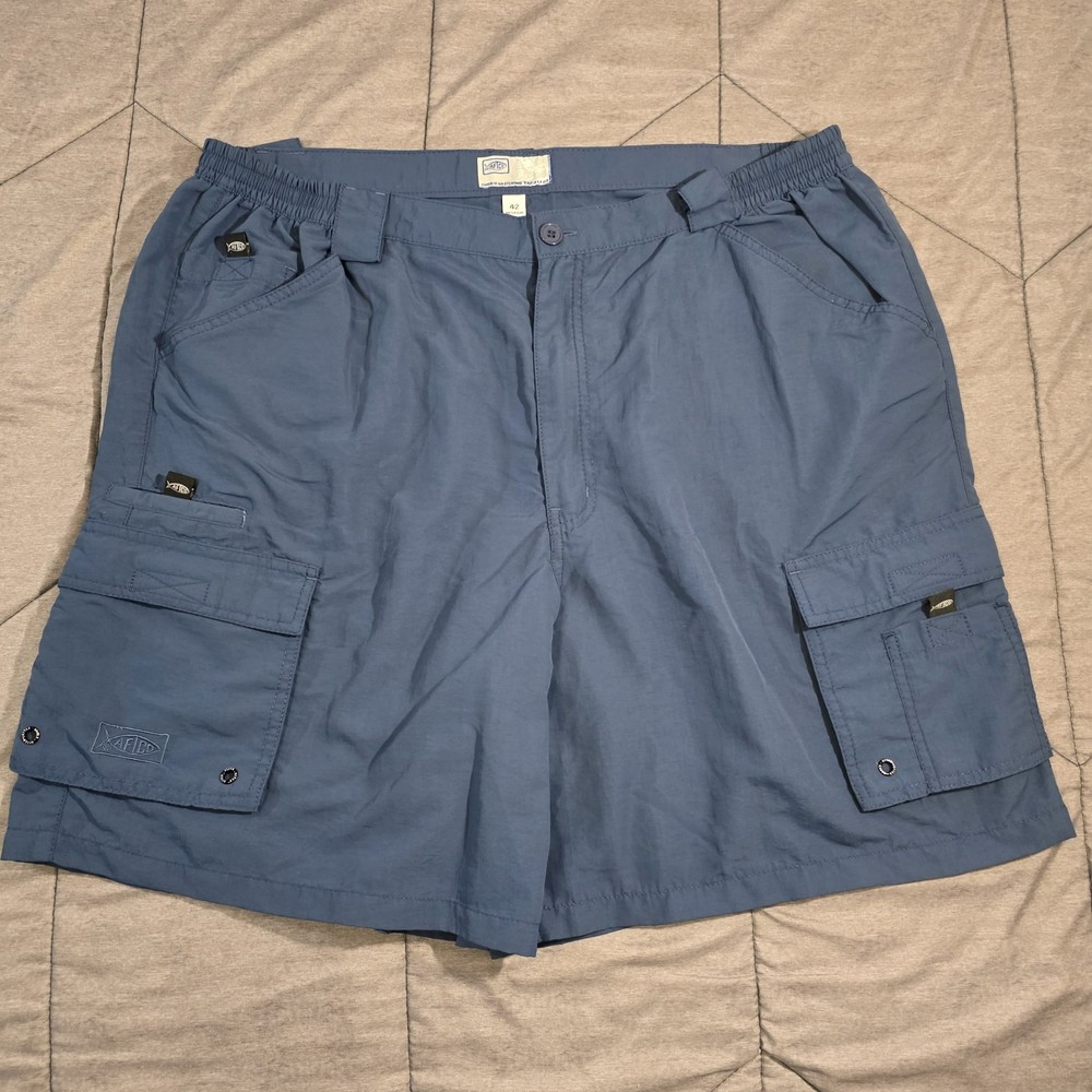 AFTCO Tournament Shorts Mens 42 Blue Cargo Performance Nylon Fishing Stretch
