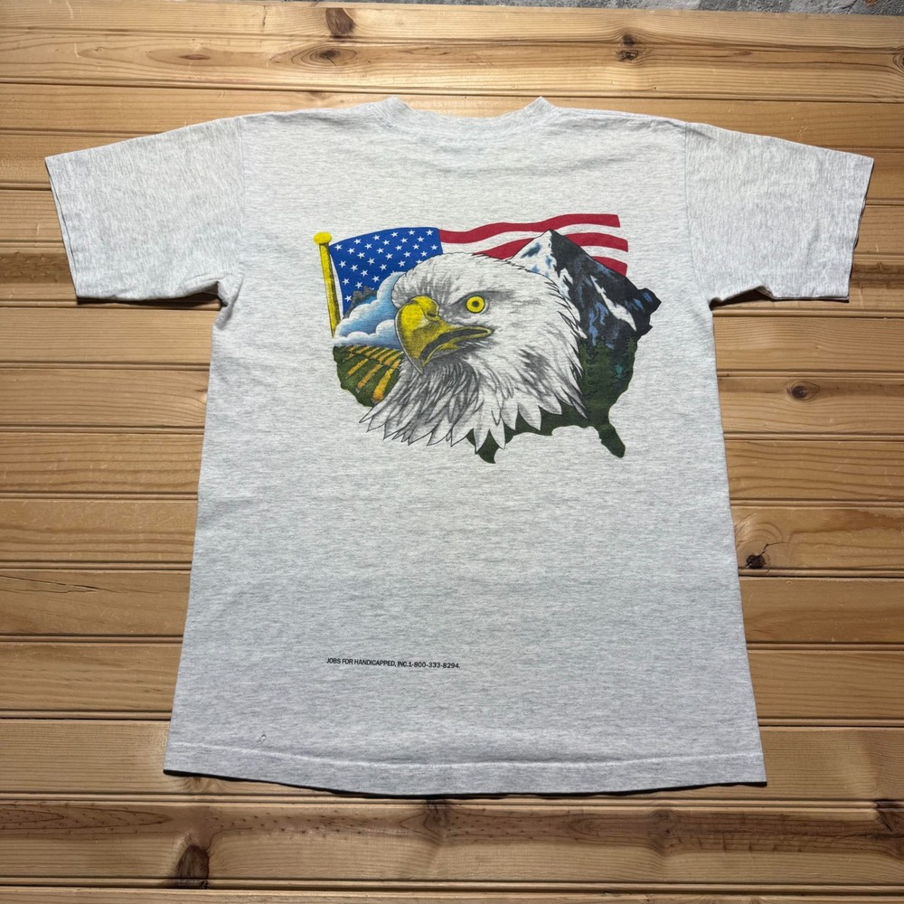 Vintage 90s American Pride Flag Bald Eagle Patriotic Pocket T-Shirt USA - Medium