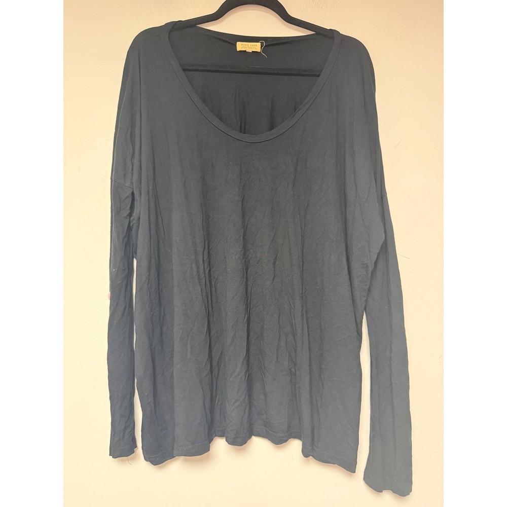 Piko 1988 Long Sleeve Black Bamboo Spandex Scoop Neck Top Size T