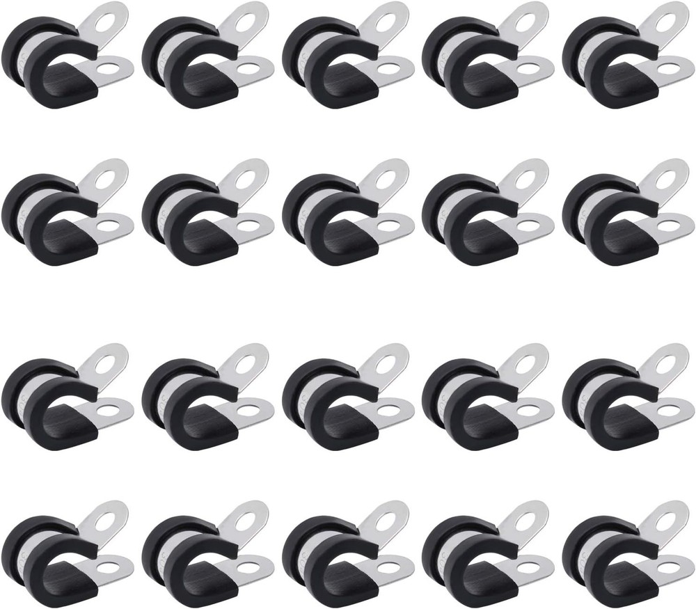20Pcs 1/2 Inch Stainless Steel Cable Clamps with Rubber in Silver and Black
