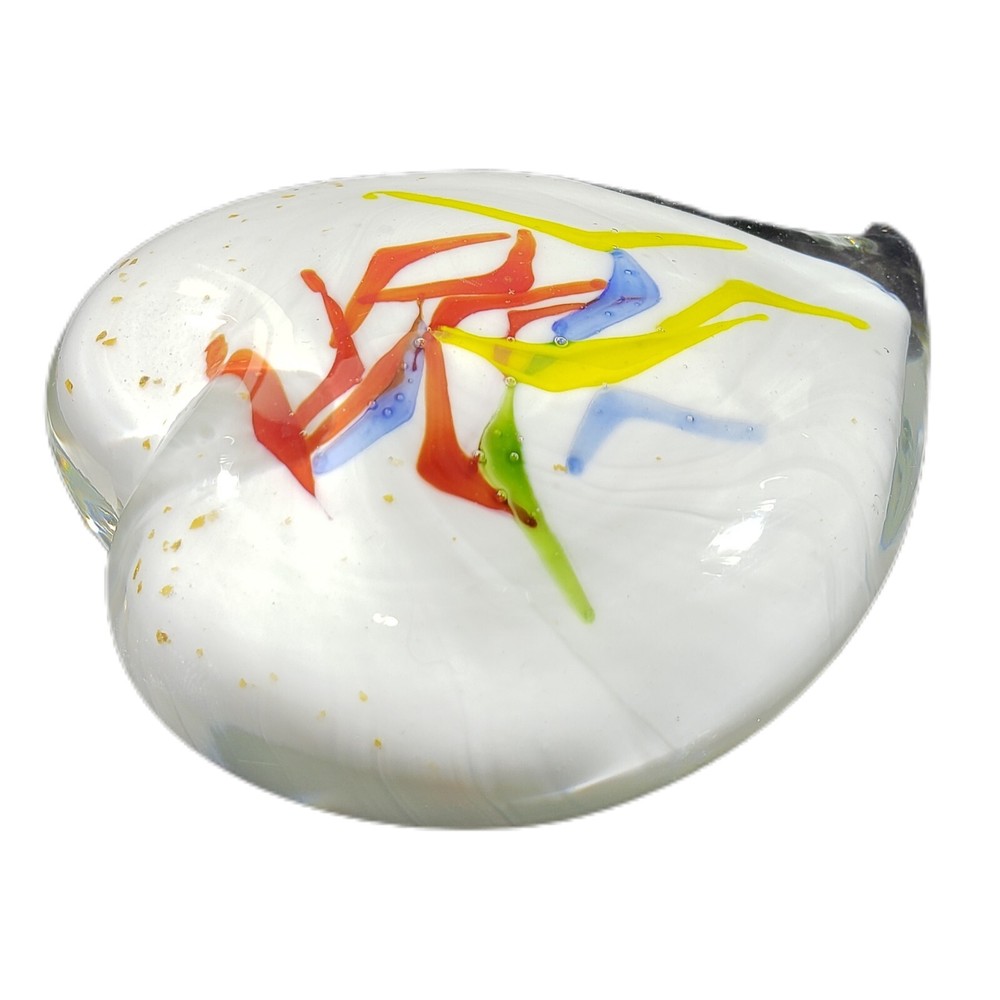 Art Glass Paperweight Heart White Clear with Abstract Red Yellow Blue Gold LOVE-image