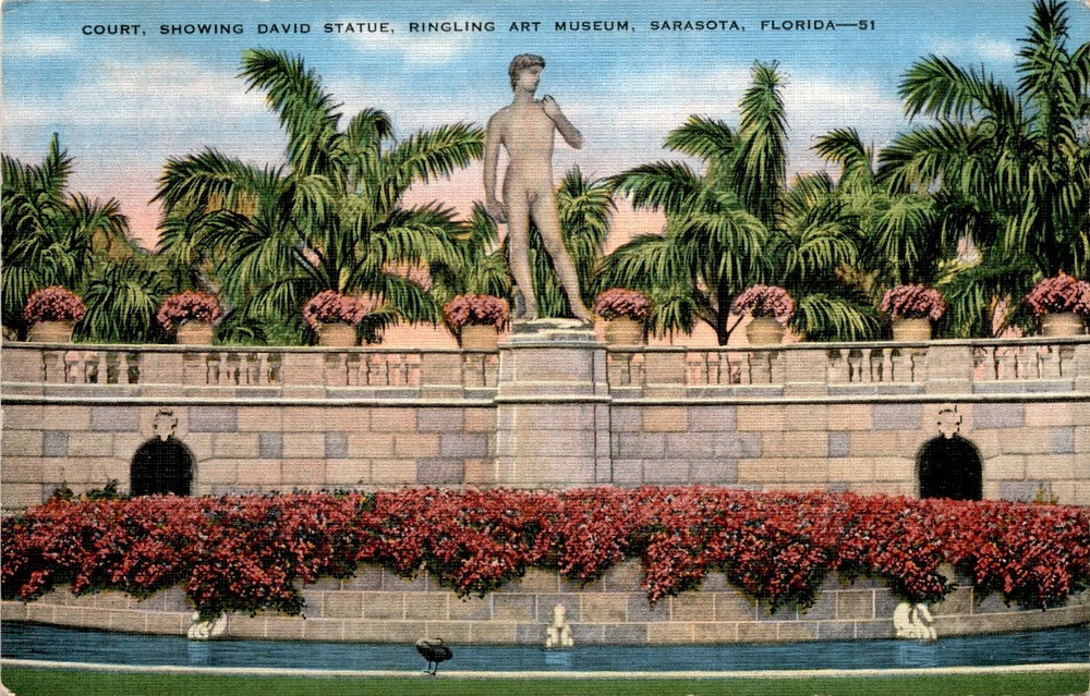 Ringling Museum Sarasota Postcard David Statue Court Art