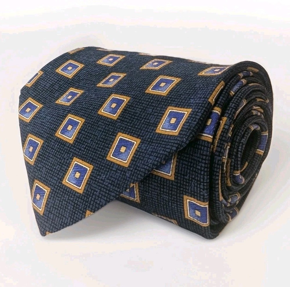 Jos A Bank Corporate Collection Tie Silk Blue Gold Geometric Necktie USA 3.75x58