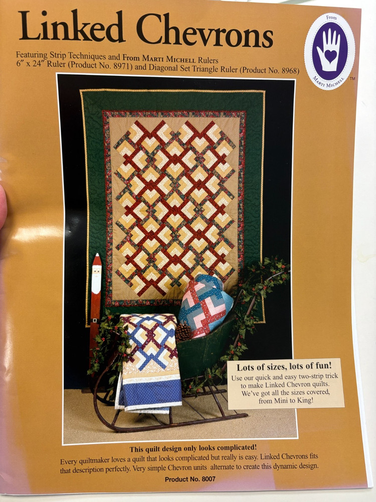 LINKED CHEVRONS strip quilt book by Marti Mitchell, Several sizes included