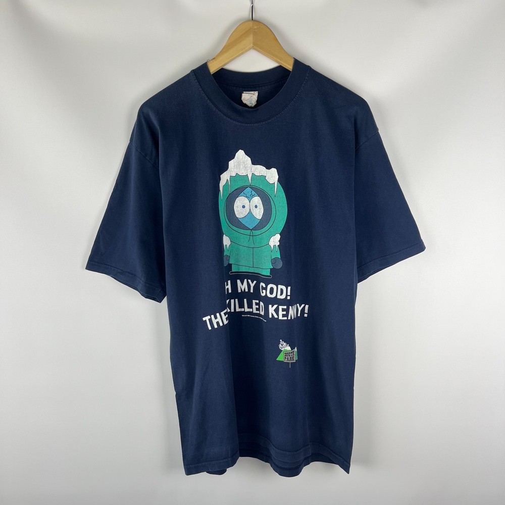 Vintage 1999 South Park Oh My God They Killed Kenny T-Shirt Blue Size L 90s Rare