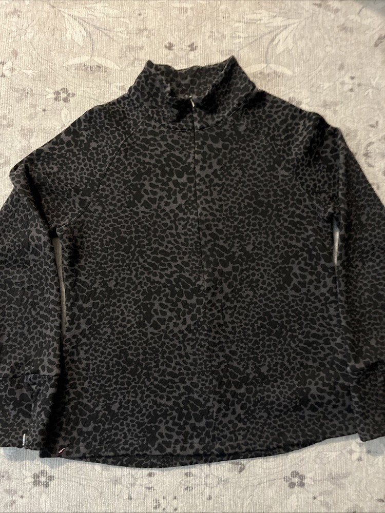 Lucy Women's Activewear Jacket Top 1/4 Zip Size Large Leopard Print Black Grey L