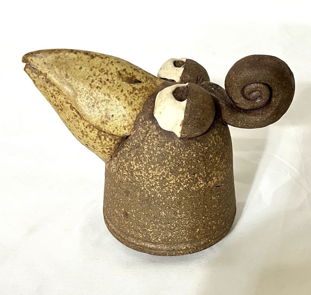 Studio Art Pottery Bird Head Funny Face Figurine VTG MCM BOHO Big Eye Beak 4.5”
