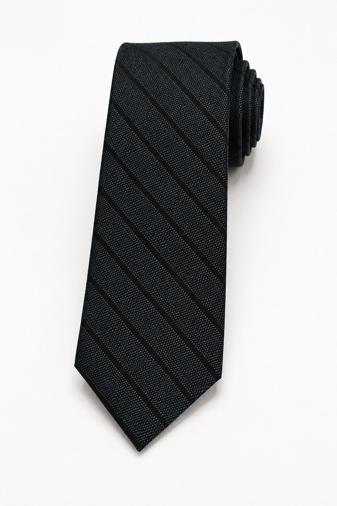 Vtg Black Skinny Necktie Diagonal Stripe Satin Narrow Retro Tie Mens 55