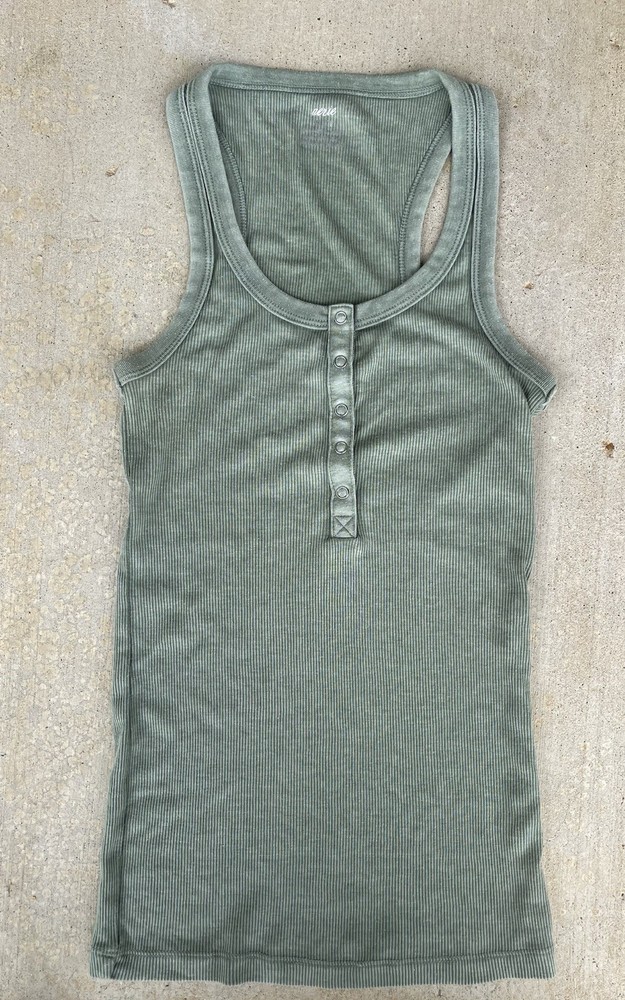 Aerie Green Ribbed Knit Button Scoop Neck Racerback Sleeveless Tank Top XS