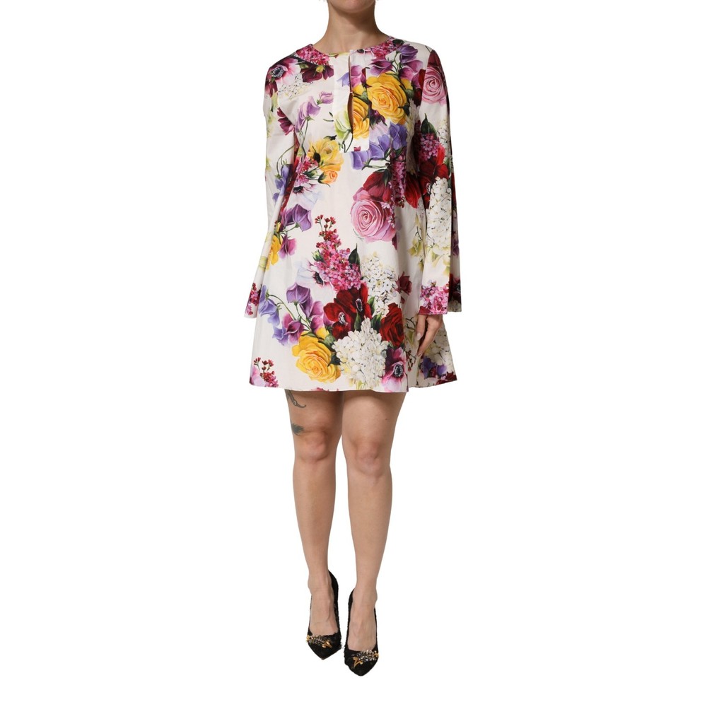 DOLCE & GABBANA Dress Multicolor Floral Cotton Longsleeves Midi IT40/US6/S $1270