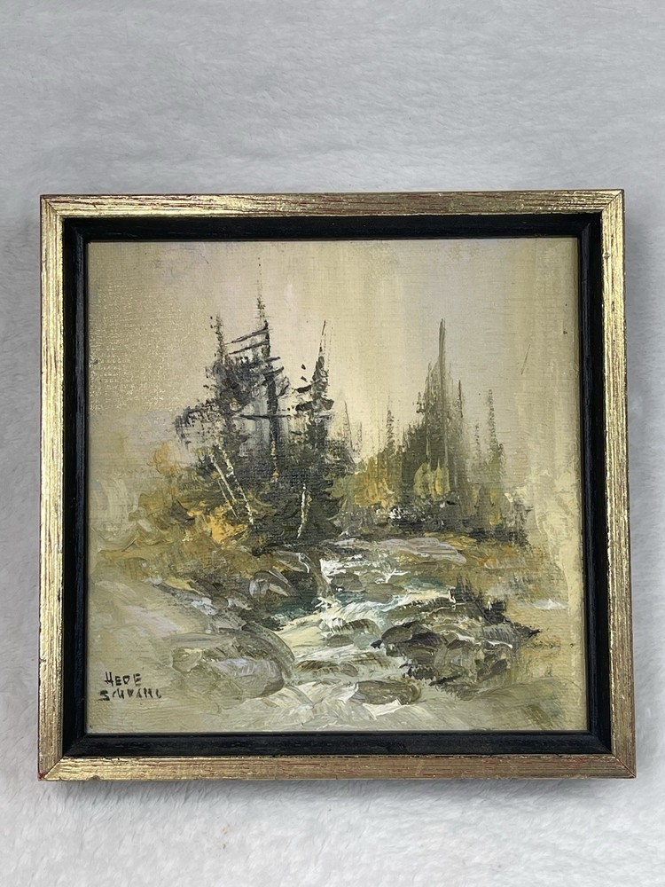 Small Rustic Landscape Oil Painting Framed Woodland Stream Wall Art