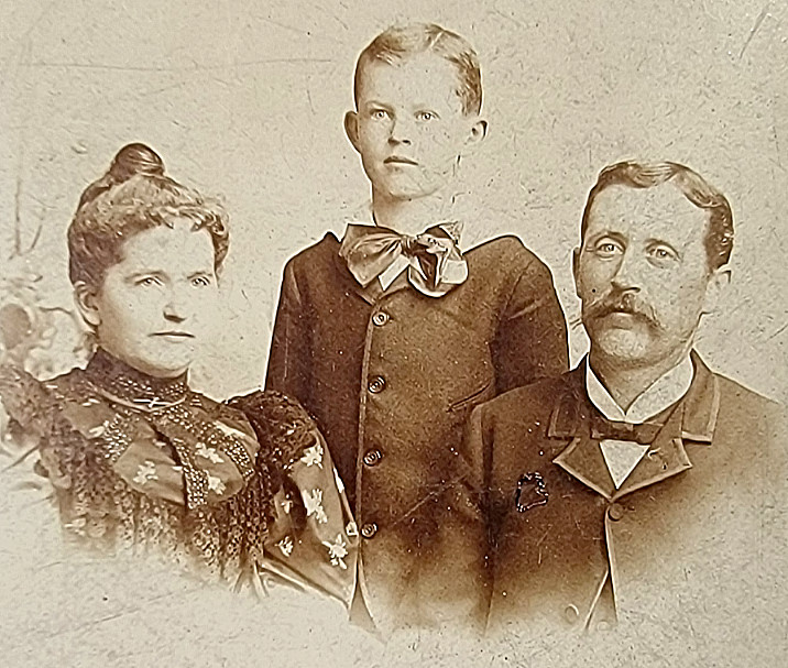 Family Portrait Of A Woman Boy And Man Antique Vintage Cabinet Card Photo