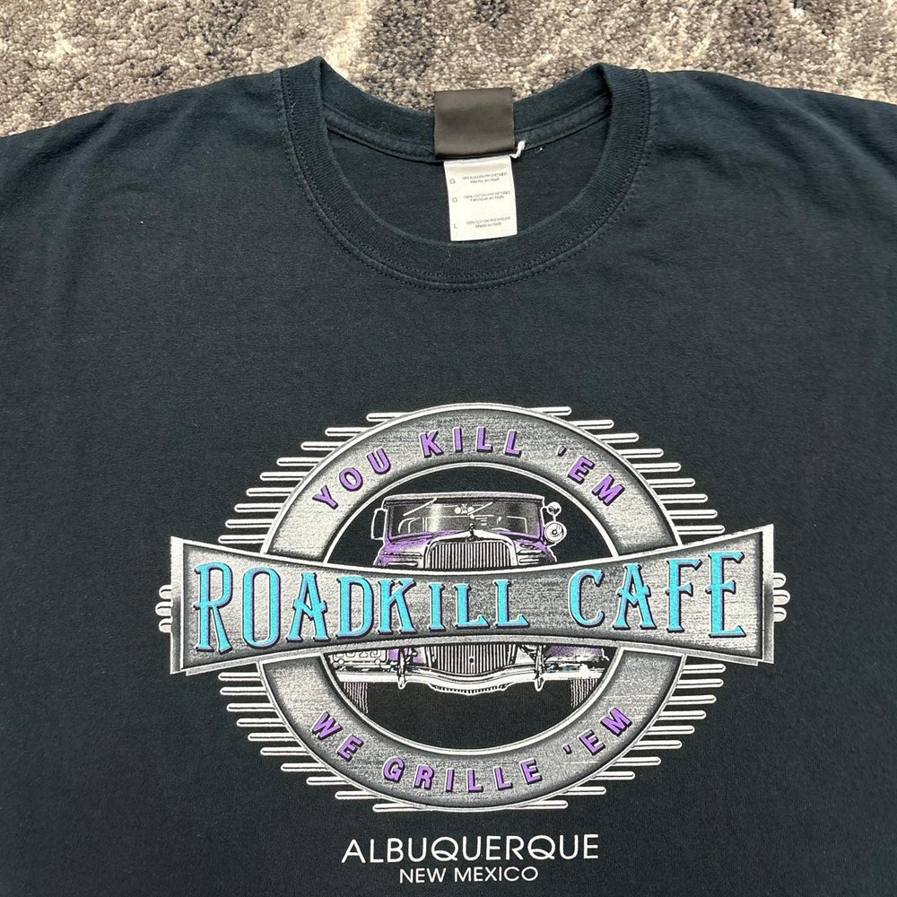 Vintage Roadkill Cafe Shirt Mens Large 90s Y2K Funny Joke Art New Mexico Black